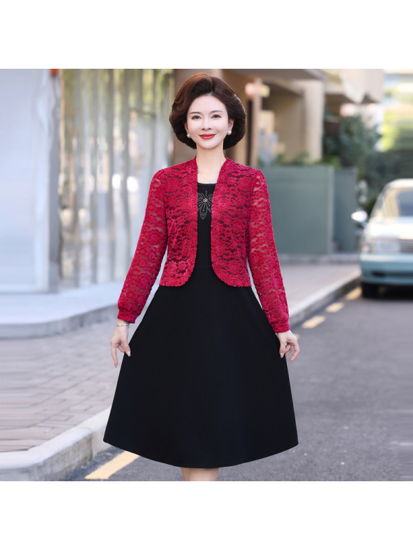 长袖妈妈装连衣裙秋装裙子中年妇女长袖裙子显高显瘦气质女装