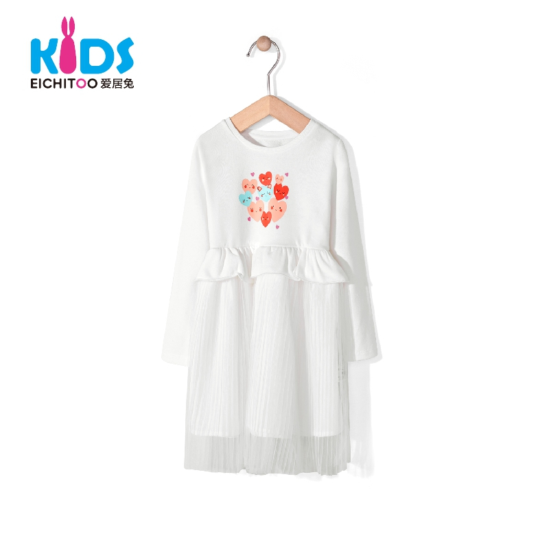 EICHITOO KIDS爱居兔童装春秋中大童卫衣式涤纶拼接网纱裙圆领长袖连衣裙