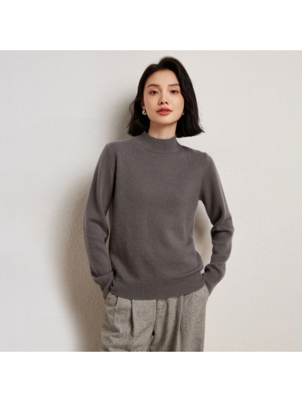 秋冬新款纯色山羊绒衫半高领简约女士针织衫毛衣通勤长袖打底衫