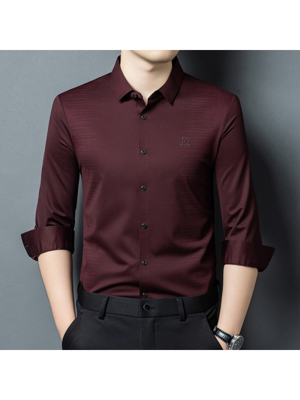 衬衫男士长袖春秋季薄款无痕商务时尚爸爸装新款潮流休闲印花衬衣