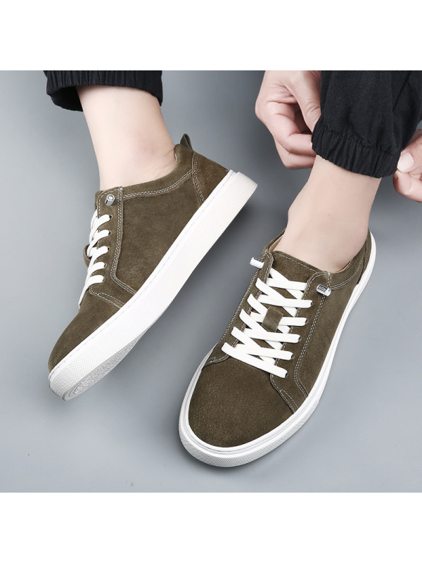 新款低帮圆头系带男鞋猪皮板鞋英伦潮流休闲鞋百搭运动鞋