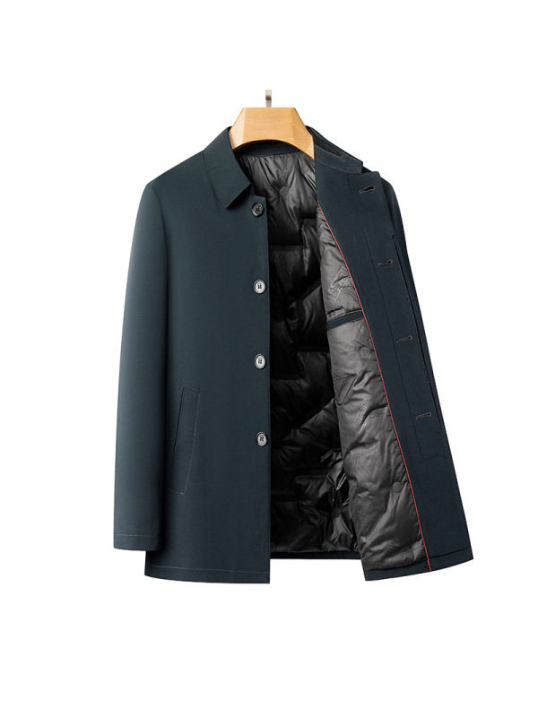 中老年男士商务翻领中长轻羽绒服秋冬简约休闲羽绒男外套