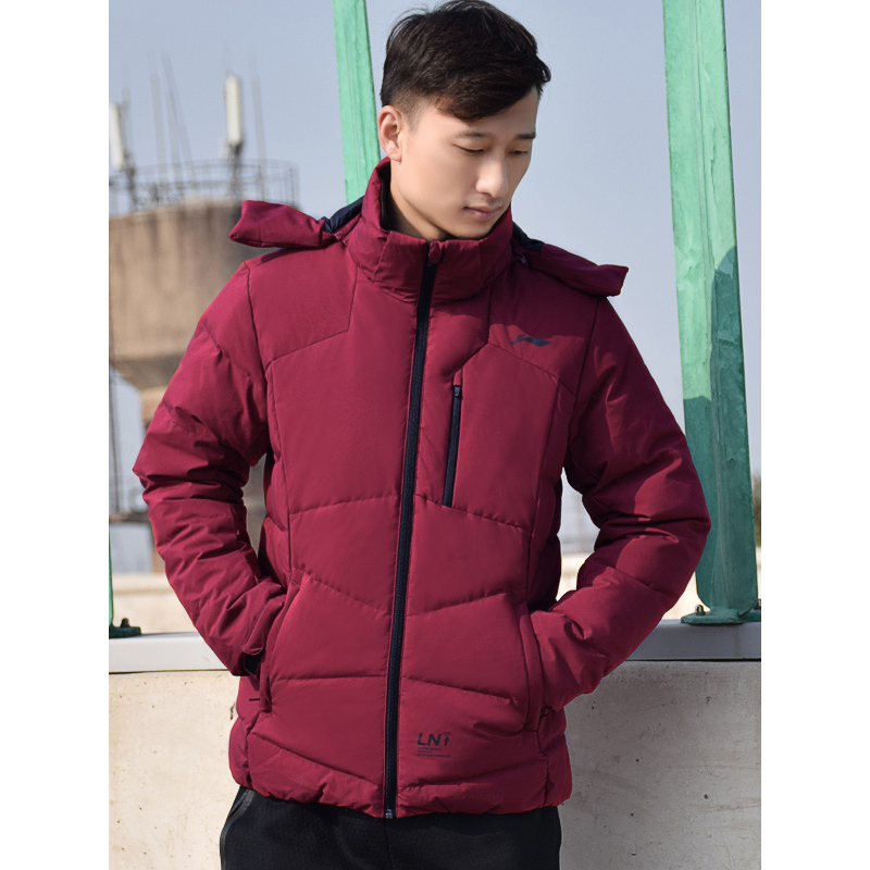李宁(LI-NING)运动羽绒服男士冬季防风保暖舒适休闲连帽运动服上衣外套AYMN021