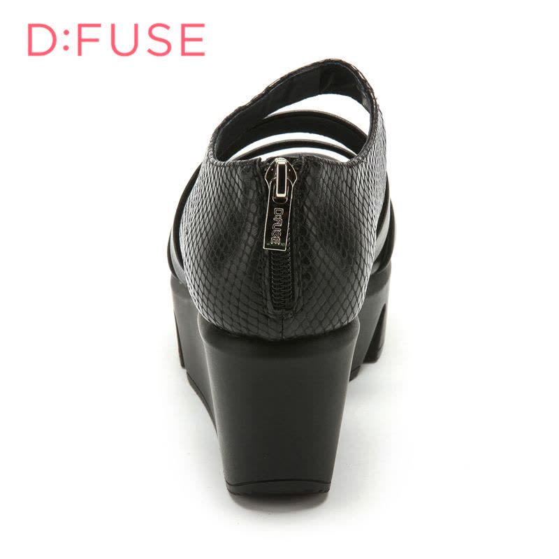 迪芙斯D:FUSE春专柜同款羊皮露趾百搭学生坡跟凉鞋女DF51111027图片