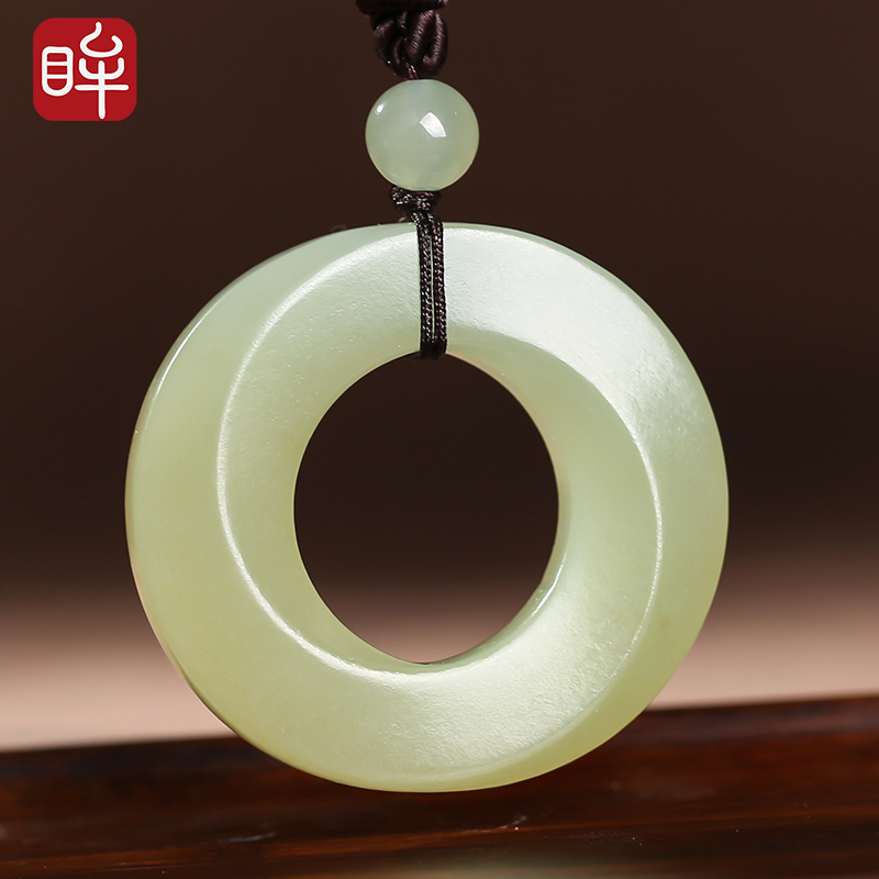 印象眸 和田玉时来运转吊坠 浅青玉好运连连圆环玉石挂件 附送证书