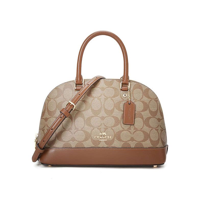 蔻驰 COACH F SIERRA SATCHEL 贝壳包 老花款 拼棕色 女士手提斜挎单肩包F27583 金图片