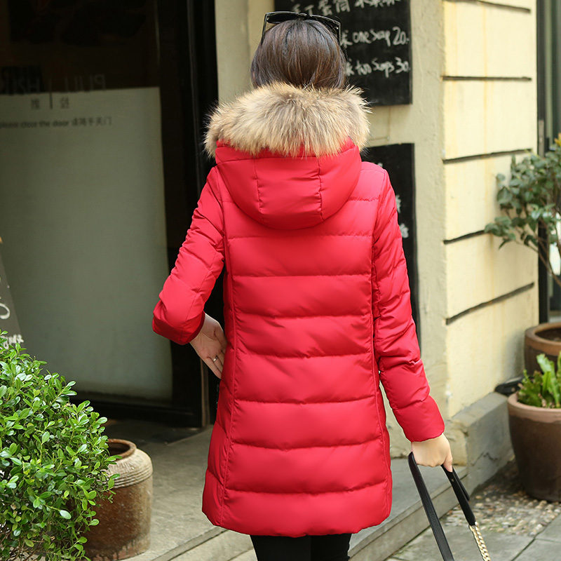 千仞岗女士冬季2019冬装新款羽绒服女中长款修身连帽显瘦大毛领羽绒服