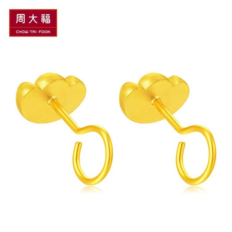 「新品」周大福珠宝首饰元宝足金黄金耳钉耳环计价F212029