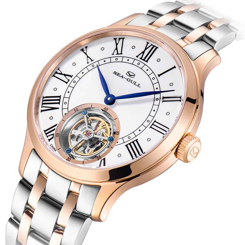 海鸥表seagull陀飞轮系列手动机械罗马字间金钢带陀飞轮男表517118812