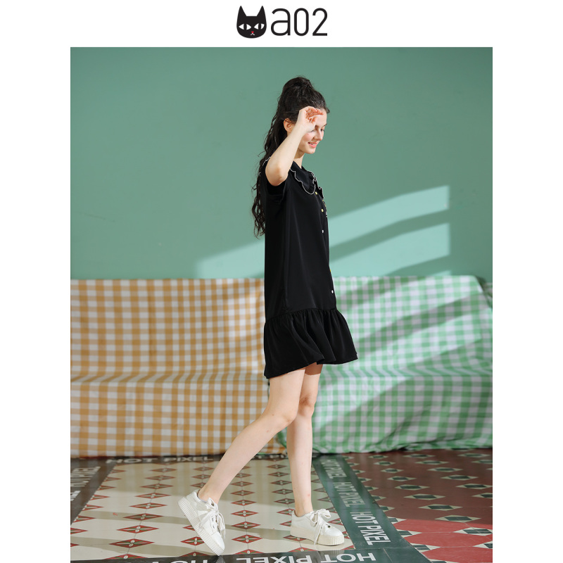a02新款2020夏季减龄少女减龄娃娃领领宽松连衣裙女DTV2D0581DR