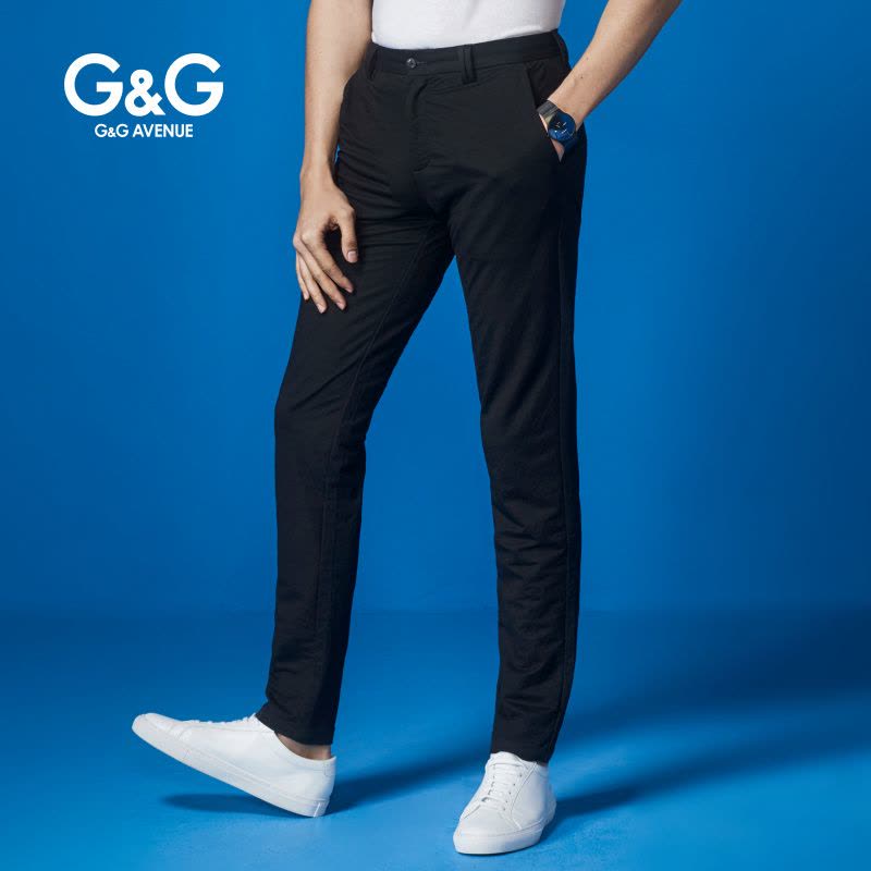 G＆G 男士裤子黑色休闲裤男2019新款春季修身男裤韩版潮流小脚裤图片