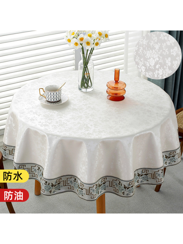 中式酒店饭店家用圆形餐桌大圆桌布台布防水防油防烫免洗布艺欧式 月季-米白 260cm圆桌布【拼接】（建议直径2.2米以内圆桌用）