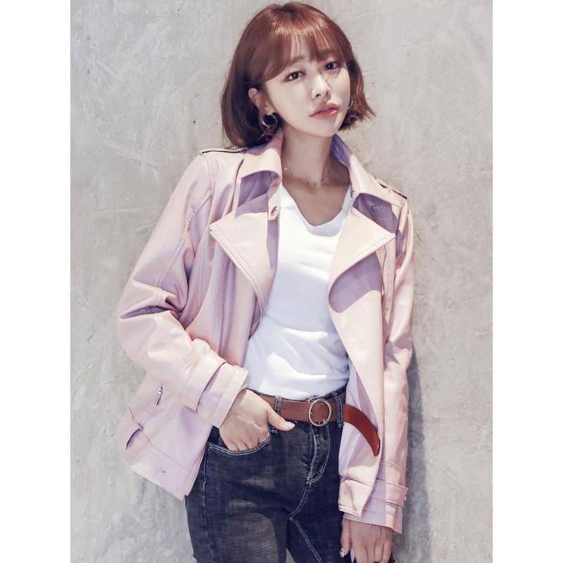 韩都衣舍2018韩版女装秋装新款短款宽松机车夹克外套皮衣gy9528筱