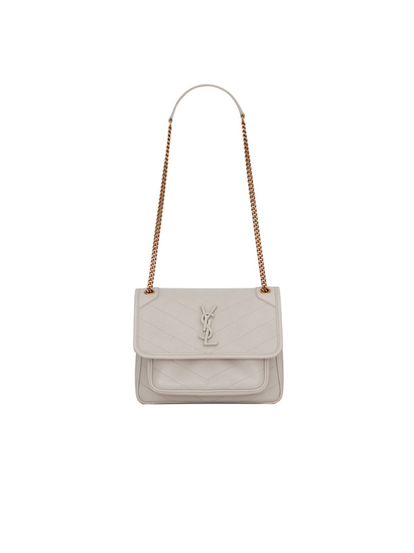 预售 圣罗兰 YSL NIKI 口盖包迷你 字母LOGO光面皮 褶皱皮 女士单肩包 533037金链银链