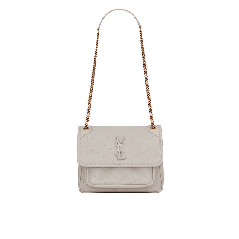 预售 圣罗兰 YSL NIKI 口盖包迷你 字母LOGO光面皮 褶皱皮 女士单肩包 533037金链银链图片