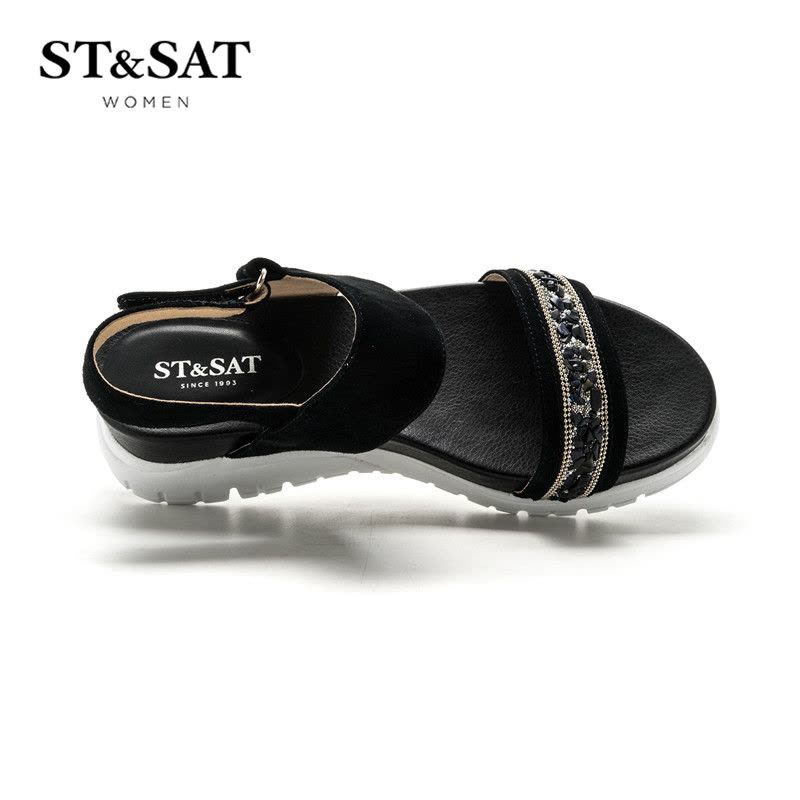 St&Sat/星期六羊反绒水钻一字带舒适女凉鞋SS72115599图片
