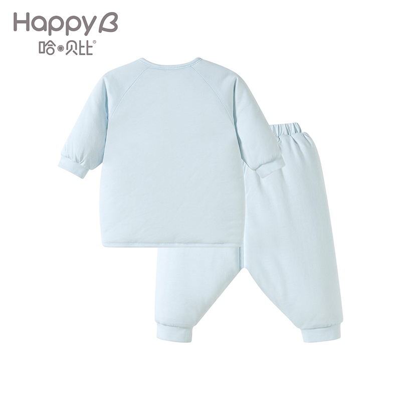 哈贝比(happyB) 婴儿衣服婴儿套装冬加厚保暖 宝宝衣服新生儿和尚绑带套装长袖上衣裤子两件装