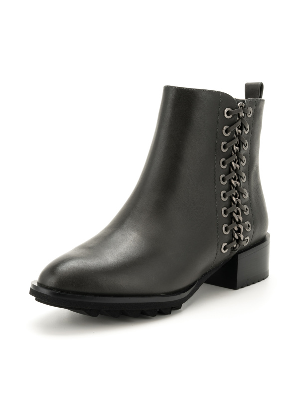 星期六(ST&SAT)旗下冬款牛皮圆头侧拉链粗跟绒里短靴DF74118021