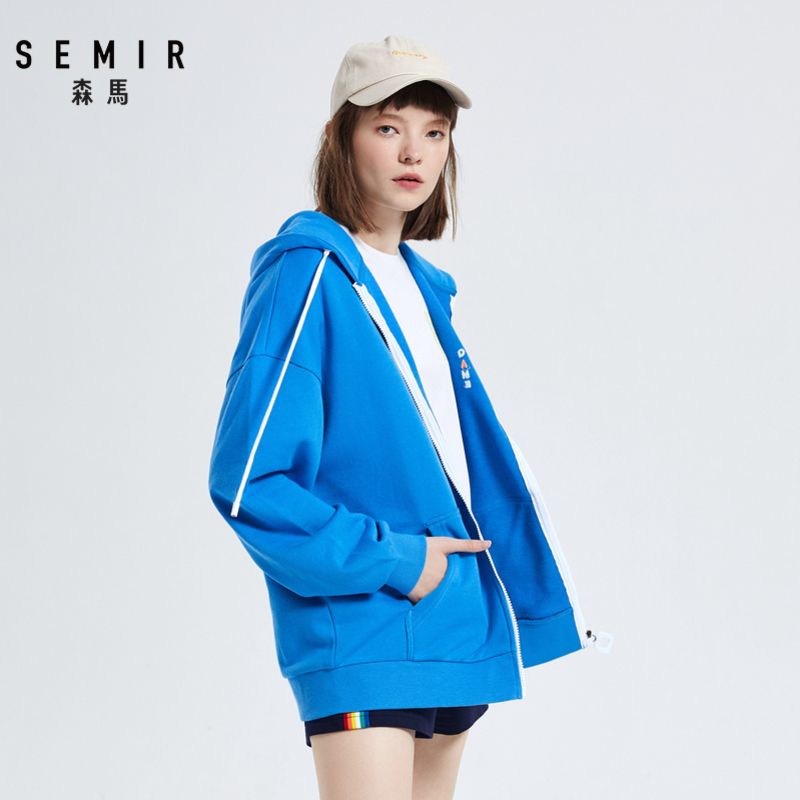 Semir森马夹克女2019春秋新款连帽宽松长袖套头衫时尚针织衫上衣女装