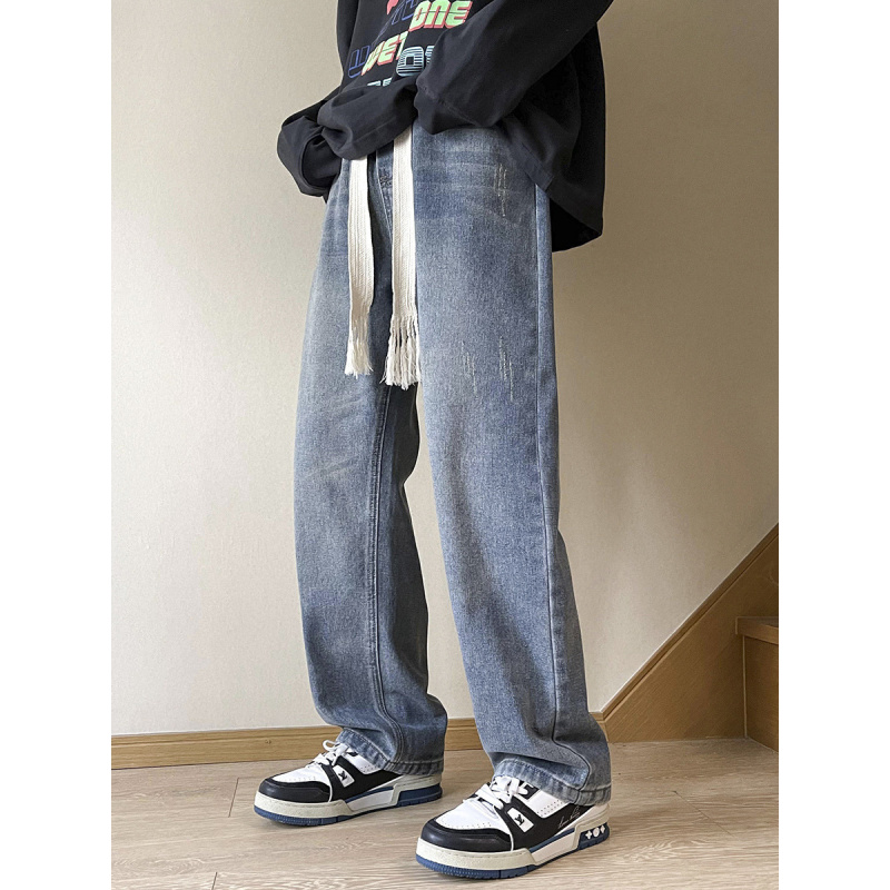 男款牛仔裤高级感oversize高街vibe春季直筒宽松阔腿裤男美式抽绳