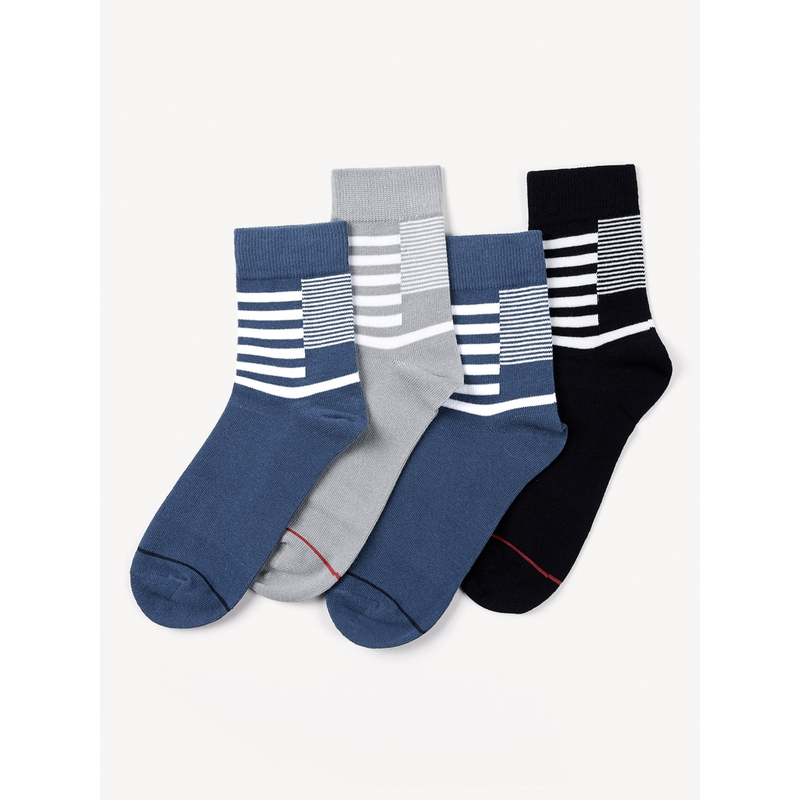 hla海澜之家2019春季三双装舒适透气棉袜休闲条纹男士中筒袜hzacj1r0