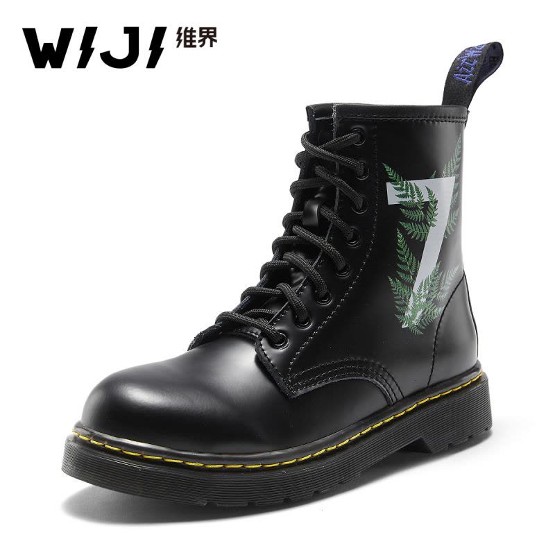 WIJI2017冬季韩版真皮时尚潮流女鞋粗跟系带百搭马丁靴个性短靴子图片