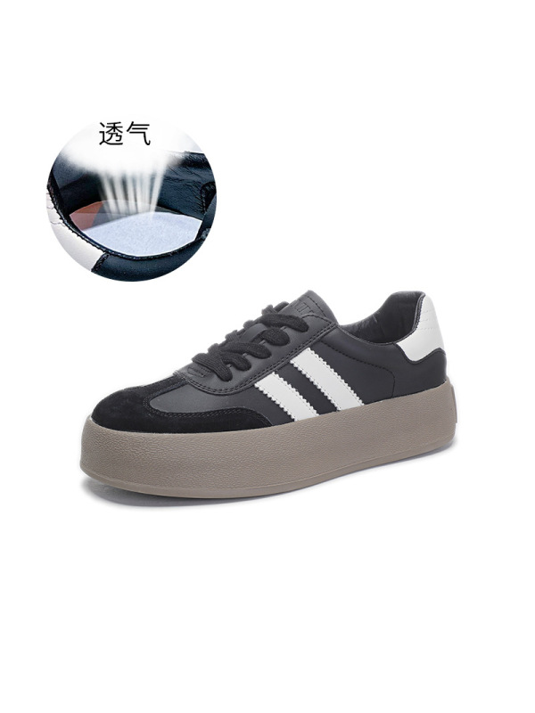 真皮德训鞋秋冬新款板鞋厚底单鞋运动小白鞋女阿甘鞋休闲女鞋