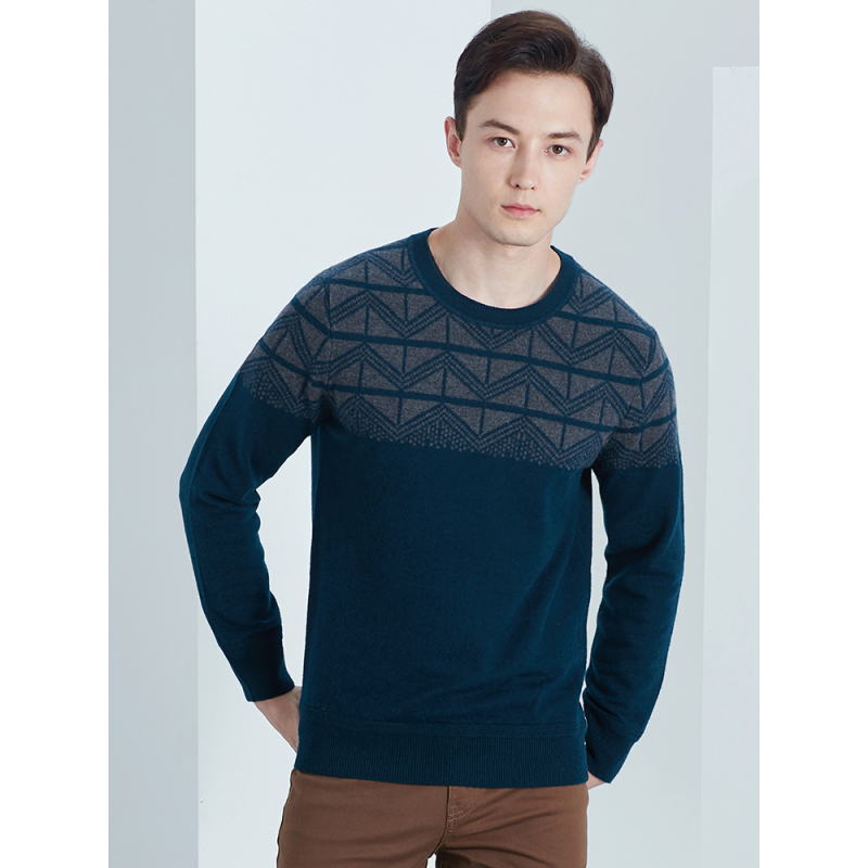 雅鹿纯羊毛针织套头大码男装宽松打底衫2019新款男秋装保暖毛衣p