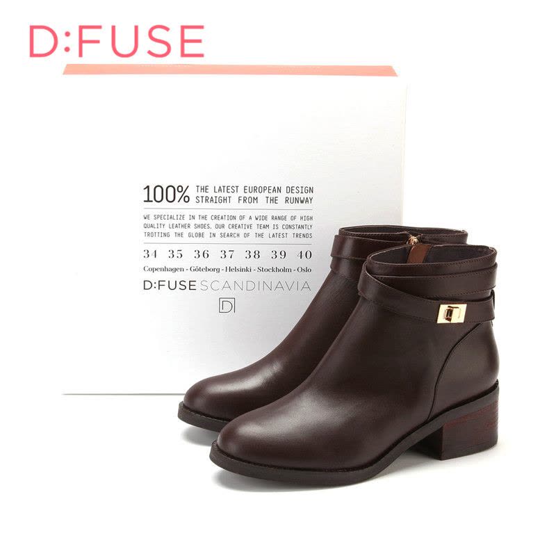 迪芙斯D:FUSE牛皮圆头中跟拉链皮带装饰深口女鞋DF44115016图片
