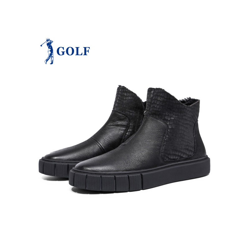 GOLF/高尔夫秋冬新款时尚雪地靴男保暖休闲男靴黑色