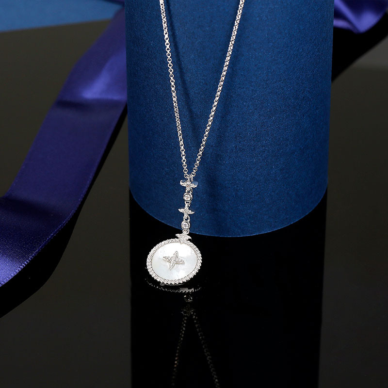 apmmonaco银镶晶钻星星母贝项链女锁骨链毛衣链情侣吊坠饰品颈链送