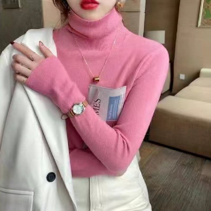 秋装新款女克莱因蓝堆堆领针织衫打底衫高领毛衣紧身修身内搭上衣图片