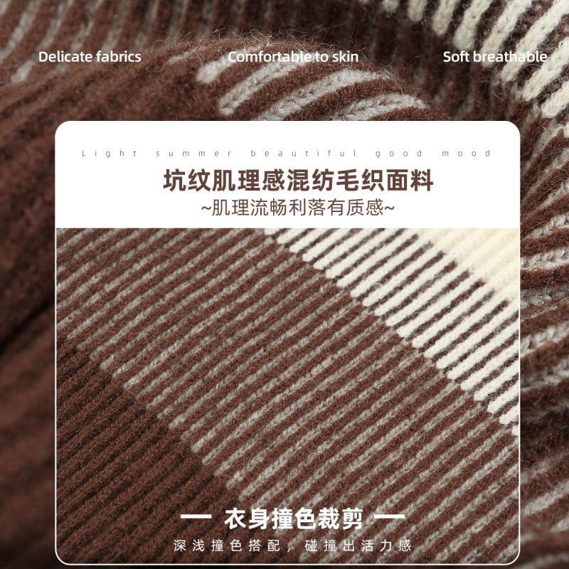 OUNIXUE欧昵雪 | [时尚渐变撞色针织衫]秋冬季慵懒风翻领休闲上衣宽松毛衣女