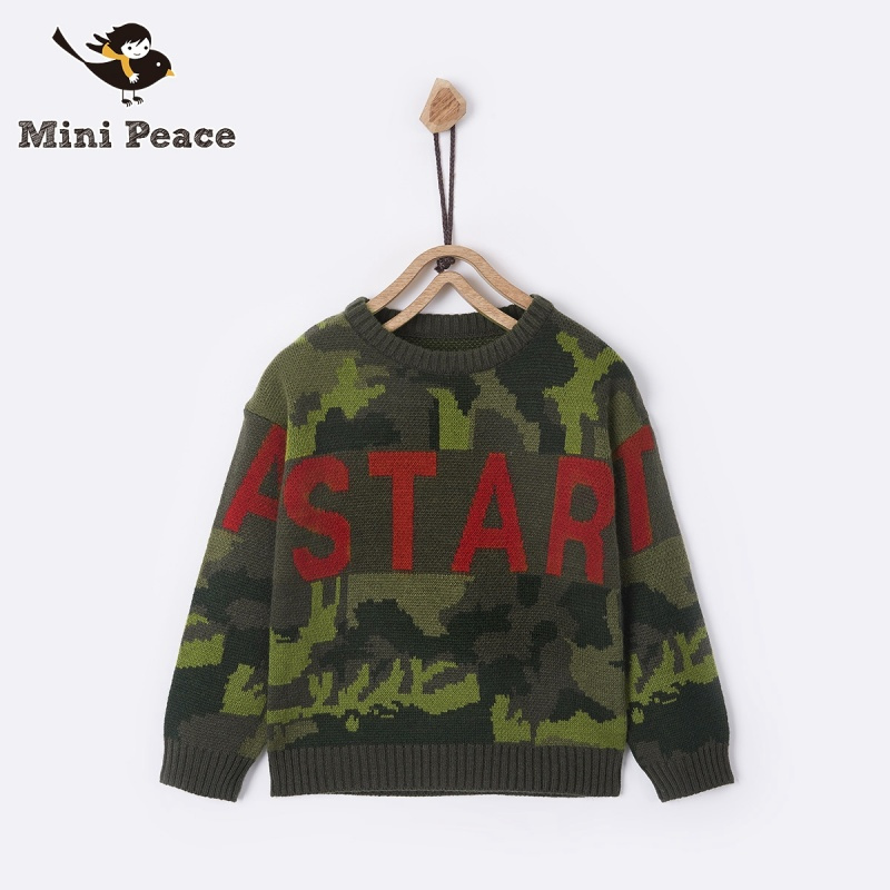 minipeace太平鸟童装男童毛衣儿童针织衫字母装饰迷彩内搭潮童