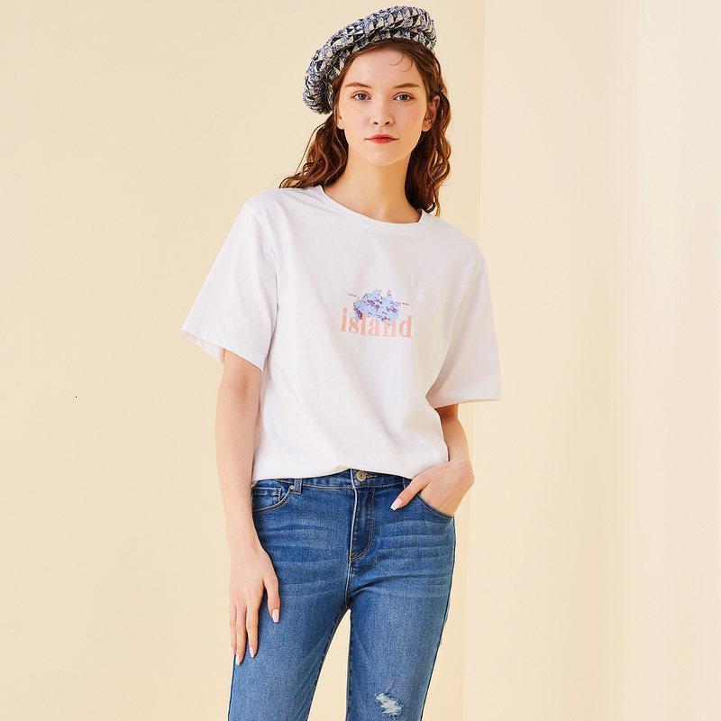 2021新款女装夏季白色字母印花图案T恤简约圆领短袖纯棉运动上衣