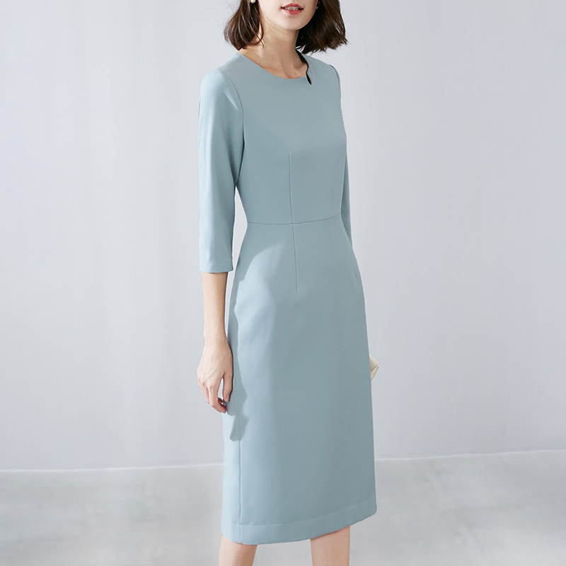 晚白2021春季新品职业通勤纯色修身显瘦高腰包臀裙时尚连衣裙女
