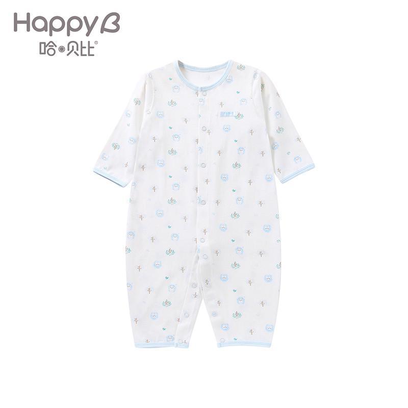 哈贝比（happyB）新生儿连体衣春秋 新生儿连体衣 男女宝宝纯棉前开哈衣爬服