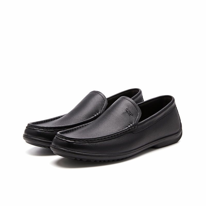 红蜻蜓皮鞋男真皮新款豆豆鞋休闲开车皮鞋真皮套脚韩版黑色软底鞋