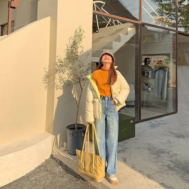 OtherMix高腰水洗牛仔裤女2021新春季设计感显瘦浅色宽松直筒裤子
