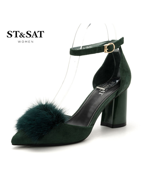 St&Sat/星期六羊反绒舒适浅口粗跟毛毛鞋女鞋SS72114772