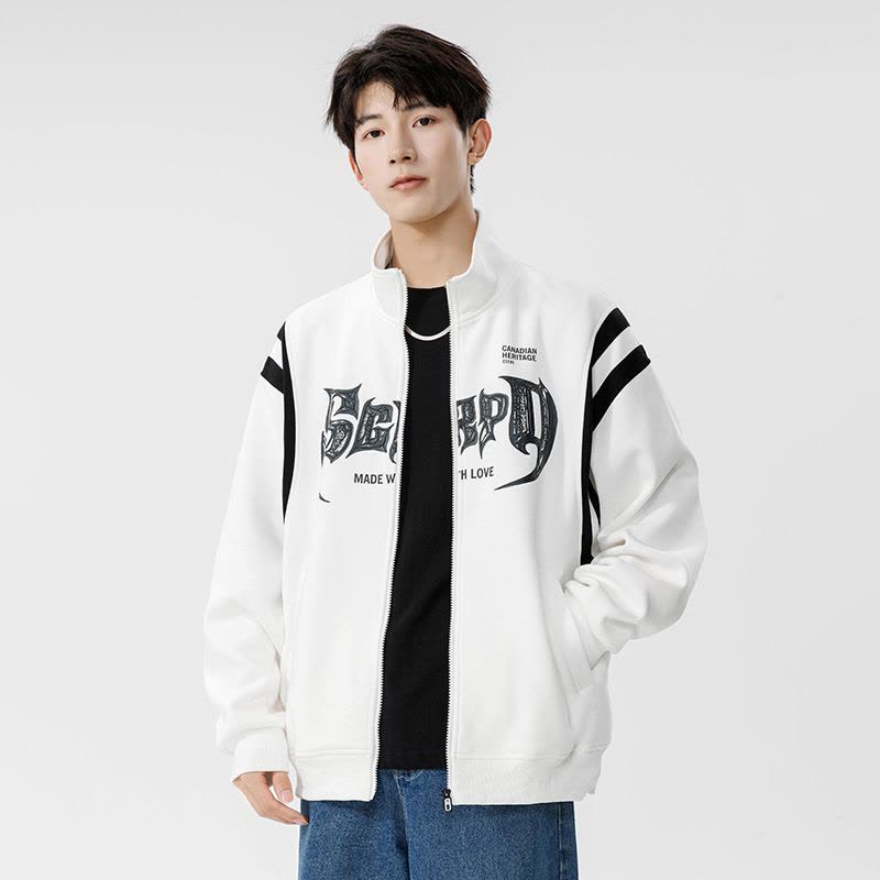 男装秋冬新款开衫卫衣男韩版潮流字母印花外套宽松立领拉链上衣服图片