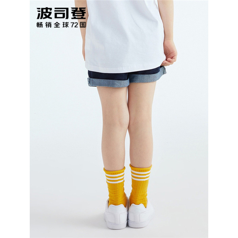 波司登童装裤子2018夏季儿童牛仔短裤卡通印花热裤女童C821CM2057
