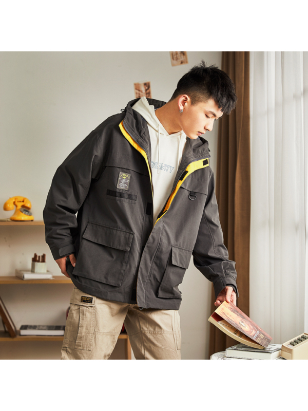 唐狮2019春秋季新款连帽外套男韩版潮流工装外套百搭宽松男生夹克