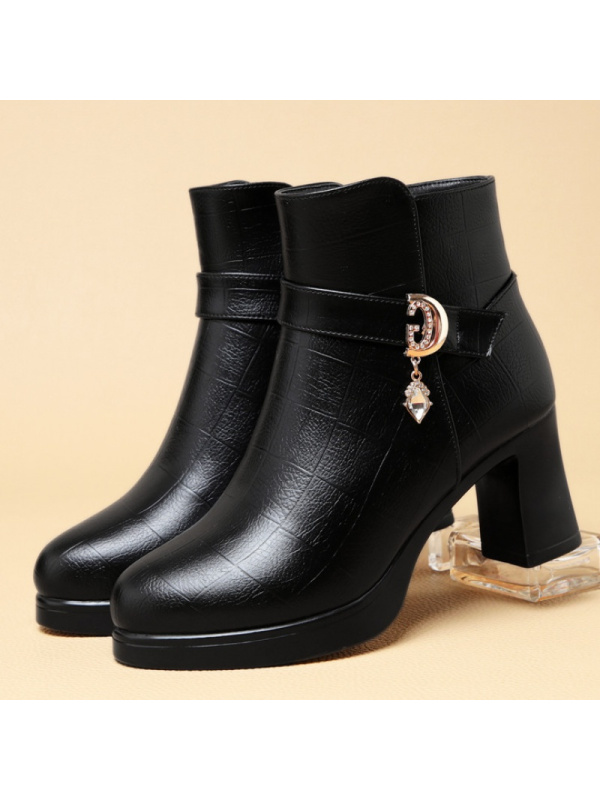 短靴女冬季新款棉鞋高跟靴子女士皮靴厚底防水台加绒时装女靴