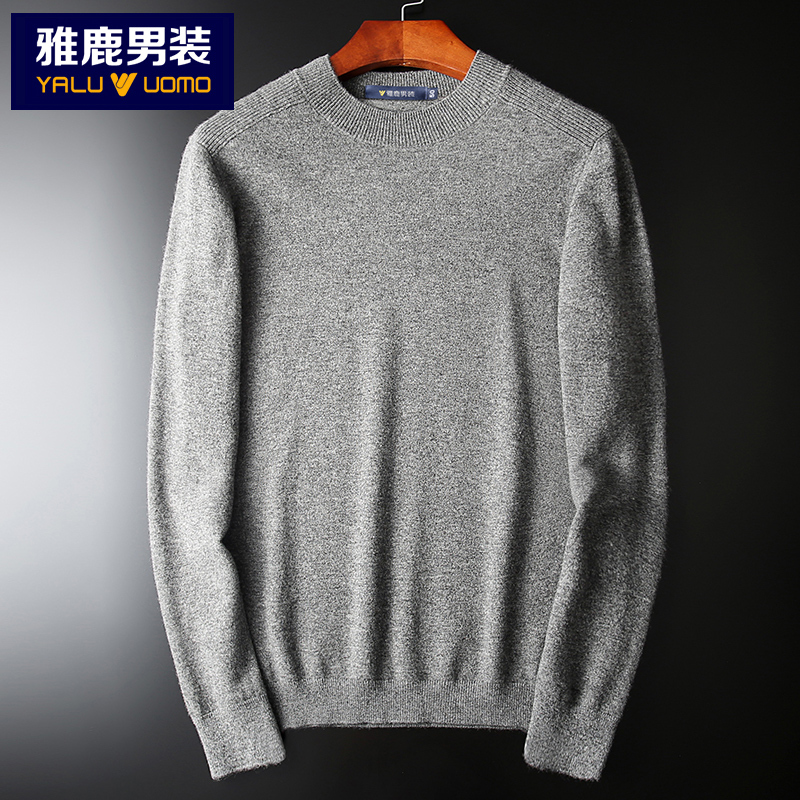 雅鹿男装100%棉羊毛秋冬季新款休闲保暖毛衣男士羊毛衫A11055803