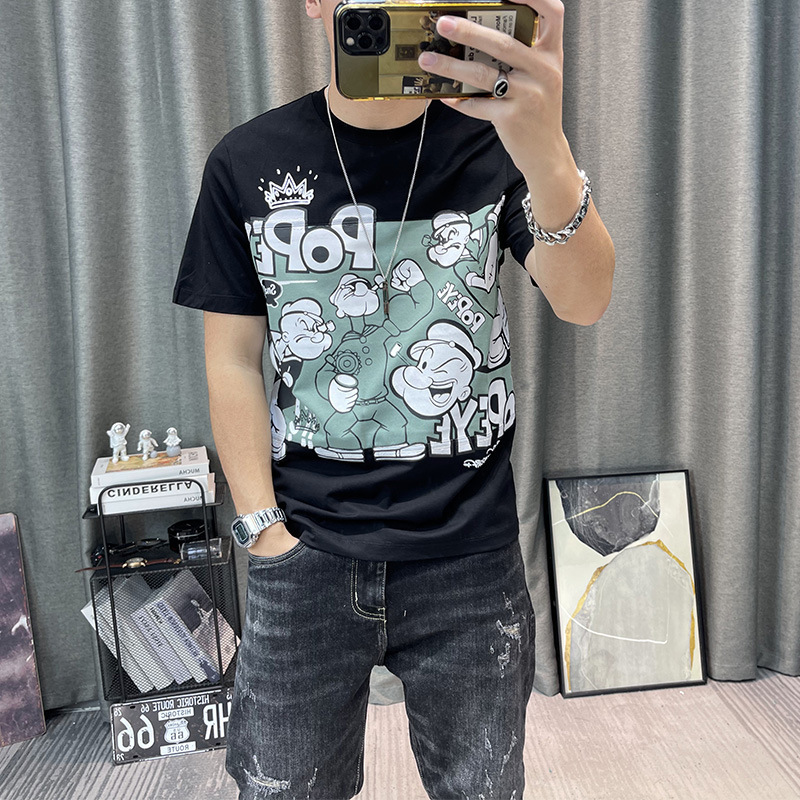 短袖T恤男夏季新款潮流卡通印花半截袖上衣修身半袖体恤衫棉t
