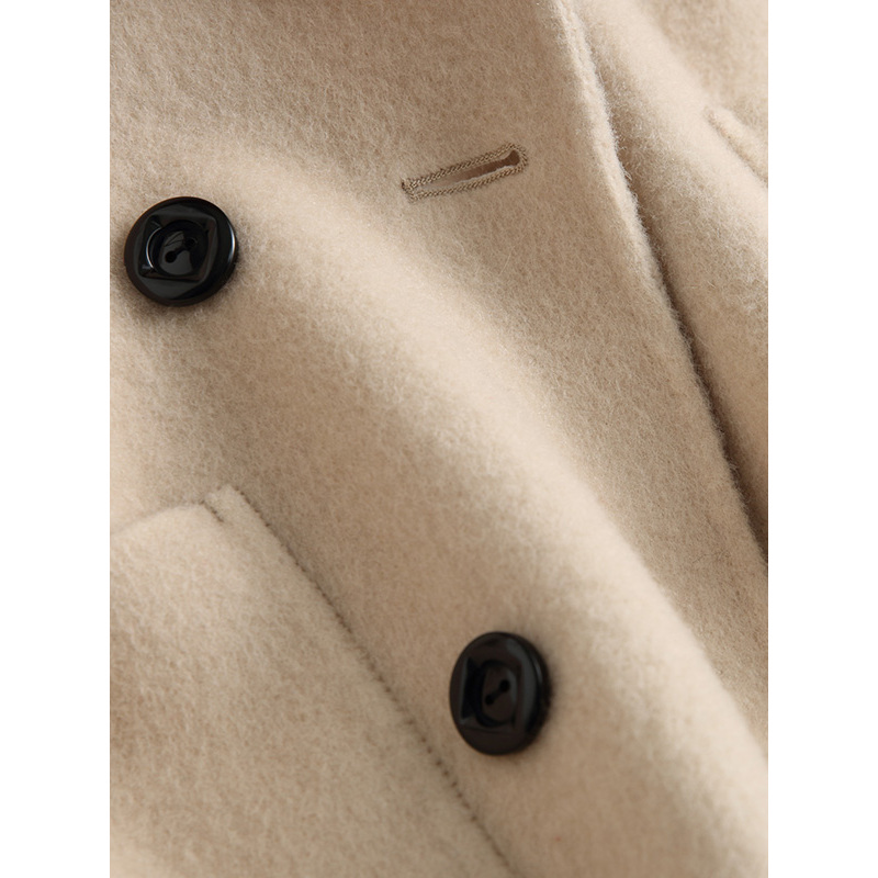 兰奥双排扣双面羊毛大衣女海宁修身毛呢外套中长款