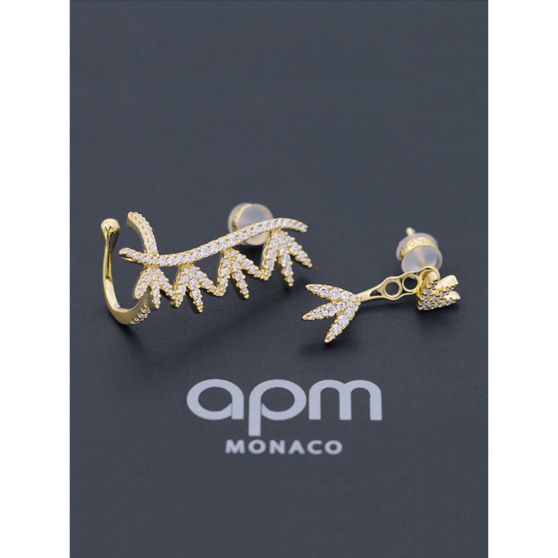【apm MONACO】沈梦辰同款不对称月桂叶耳钉时尚女士耳骨夹925银耳饰耳夹耳扣商务休闲首饰品
