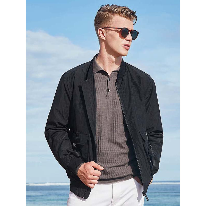 苏宁自营enk男装春季新款时尚棒球夹克织带贴袋螺纹下摆男士夹克外套