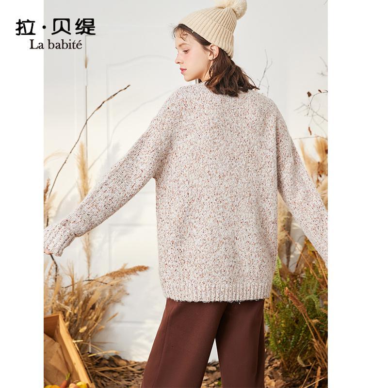 专柜同款拉贝缇紫色毛衣女装宽松外穿2019新款秋冬套头慵懒针织打底衫60009199